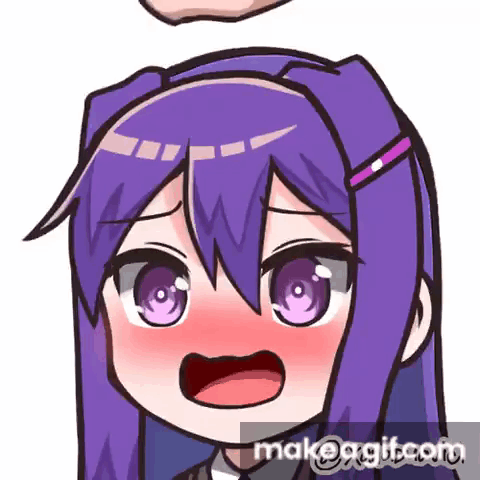 A Cartoon Of A Girl With Purple Hair And A Red Cheek GIF