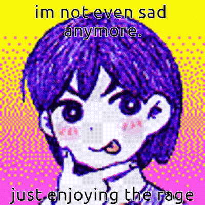 A Cartoon Of A Girl With Purple Hair And The Words I 'M Not Even Sad Anymore Just Enjoying The Rage GIF