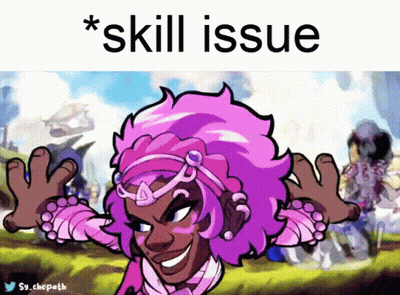 A Cartoon Of A Girl With Purple Hair And The Words * Skill Issue * GIF