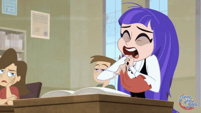 A Cartoon Of A Girl With Purple Hair And The Words Super Hero Girls GIF