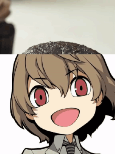 A Cartoon Of A Girl With Red Eyes And A Striped Tie GIF