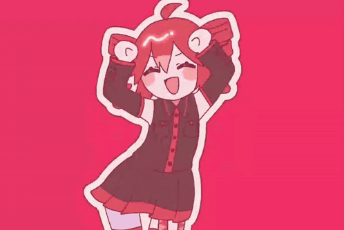 A Cartoon Of A Girl With Red Hair And A Black Dress Is Standing On A Pink Background . GIF