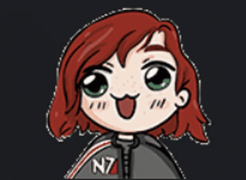 A Cartoon Of A Girl With Red Hair And A Jacket That Says N7 On It GIF