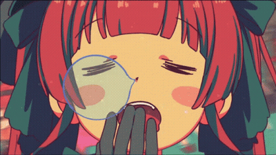 A Cartoon Of A Girl With Red Hair And Green Ribbons Looking Through A Magnifying Glass GIF