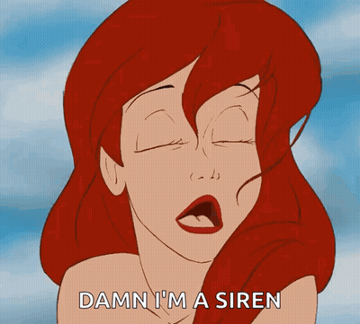 A Cartoon Of A Girl With Red Hair Saying " Damn I 'M A Siren " GIF