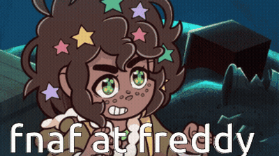 A Cartoon Of A Girl With Stars In Her Hair And The Words Fnaf At Freddy On The Bottom GIF