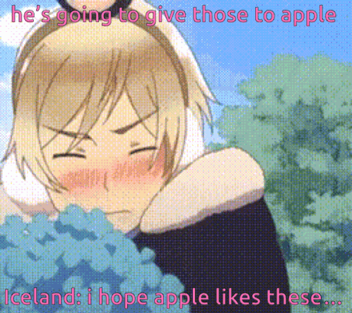 A Cartoon Of A Girl With The Words He 'S Going To Give Those To Apple Iceland Hope Apple Likes These GIF