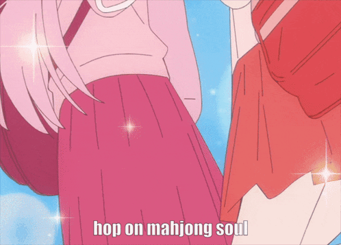 A Cartoon Of A Girl With The Words Hop On Mahjong Soul GIF