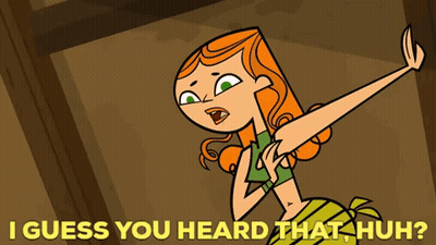 A Cartoon Of A Girl With The Words " I Guess You Heard That Huh " Below Her GIF
