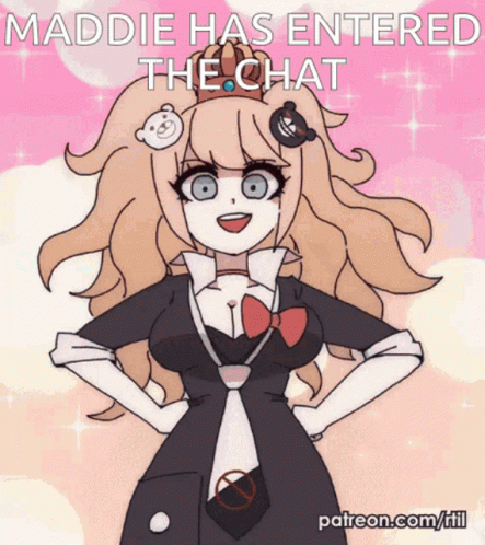 A Cartoon Of A Girl With The Words Maddie Has Entered The Chat At The Bottom GIF