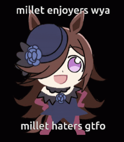 A Cartoon Of A Girl With The Words Millet Enjoyers Wya Millet Haters Gtfo At The Bottom GIF