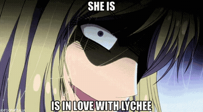 A Cartoon Of A Girl With The Words She Is In Love With Lychee GIF