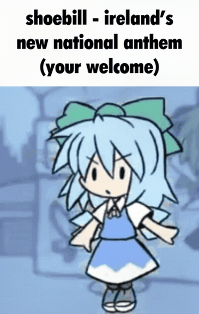 A Cartoon Of A Girl With The Words Shoebill Ireland 'S New National Anthem ( Your Welcome ) GIF