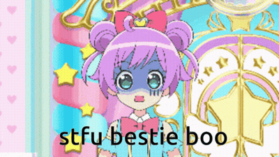 A Cartoon Of A Girl With The Words Stfu Bestie Boo GIF