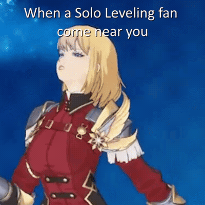 A Cartoon Of A Girl With The Words When A Solo Leveling Fan Come Near You . GIF