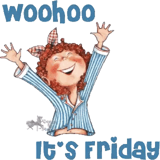 A Cartoon Of A Girl With The Words Woohoo It 'S Friday Behind Her Sticker