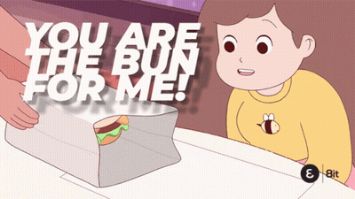 A Cartoon Of A Girl With The Words " You Are The Bun For Me " On It GIF