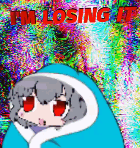 A Cartoon Of A Girl Wrapped In A Blue Blanket With The Words `` I 'M Losing It '' GIF