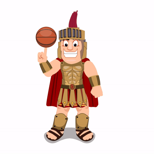 A Cartoon Of A Gladiator Holding A Basketball On His Finger GIF