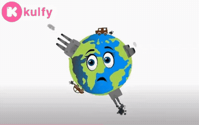 A Cartoon Of A Globe With A Sad Face And The Words Kulfy In The Corner GIF