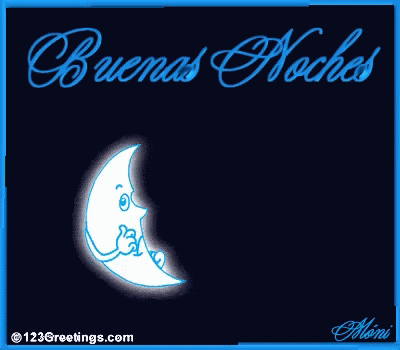 A Cartoon Of A Glowing Crescent Moon With The Words Buenas Noches Above It GIF