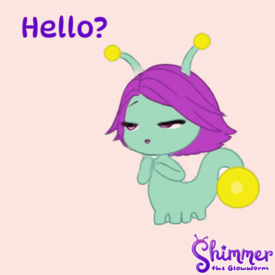 A Cartoon Of A Glowworm With The Words Hello Are You There On It GIF