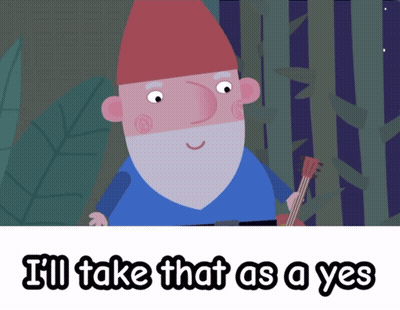 A Cartoon Of A Gnome Playing A Guitar With The Words I 'Ll Take That As A Yes Below Him GIF