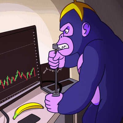 A Cartoon Of A Gorilla Holding A Hammer In Front Of A Computer Screen GIF