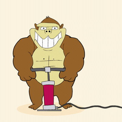 A Cartoon Of A Gorilla Holding A Red Air Pump GIF