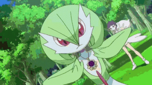 A Cartoon Of A Green And White Pokemon With A Purple Eye GIF