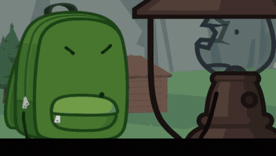 A Cartoon Of A Green Backpack And A Lantern GIF
