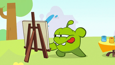 A Cartoon Of A Green Monster Holding An Easel GIF