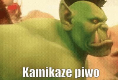 A Cartoon Of A Green Orc With The Words Kamikaze Piwo Written On It GIF