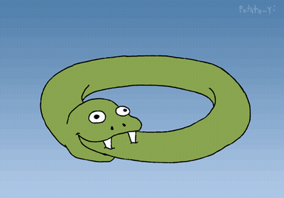 A Cartoon Of A Green Snake With Potato-Yi Written On The Bottom GIF