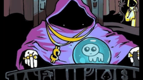 A Cartoon Of A Grim Reaper With A Skull In A Crystal Ball . GIF