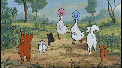 A Cartoon Of A Group Of Animals Including A Duck And A Cat GIF