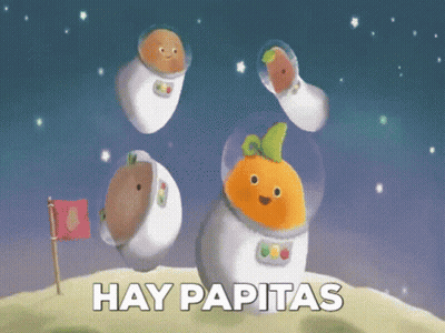 A Cartoon Of A Group Of Astronauts With The Words Hay Papitas Written Below Them GIF
