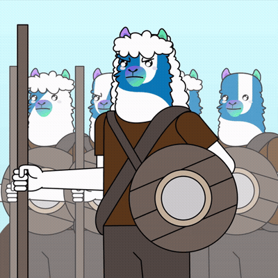 A Cartoon Of A Group Of Llamas Holding Shields GIF
