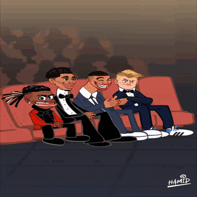 A Cartoon Of A Group Of Men Sitting On A Couch With The Name Hamid On The Bottom GIF