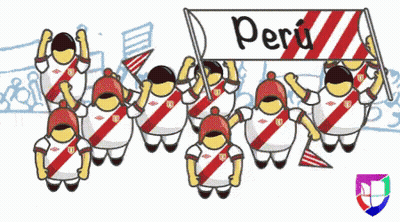 A Cartoon Of A Group Of People Holding A Banner That Says Peru GIF