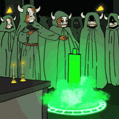 A Cartoon Of A Group Of People In Green Robes GIF