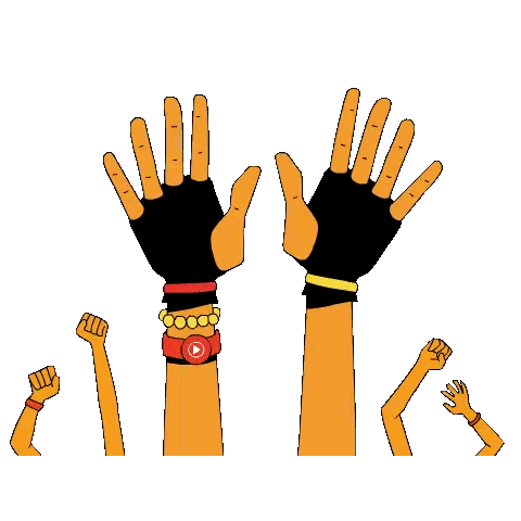 A Cartoon Of A Group Of People Raising Their Hands Up In The Air Sticker