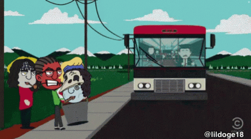 A Cartoon Of A Group Of People Standing On A Sidewalk In Front Of A Bus With Lildoge18 Written On The Bottom GIF
