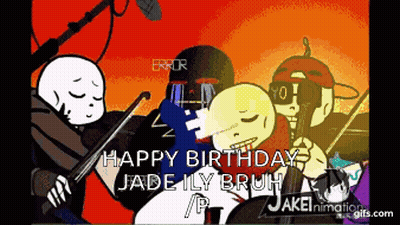 A Cartoon Of A Group Of Skeletons Playing Violins With The Words Happy Birthday Jade Ily Bruh GIF