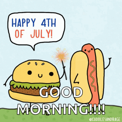 A Cartoon Of A Hamburger And A Hot Dog Saying Happy 4Th Of July GIF