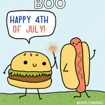 A Cartoon Of A Hamburger And A Hot Dog Saying Happy 4Th Of July Keep Your Buns Safe GIF