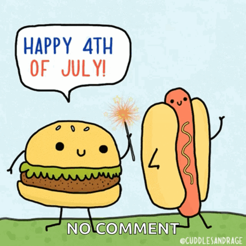 A Cartoon Of A Hamburger And A Hot Dog Says Happy 4Th Of July GIF