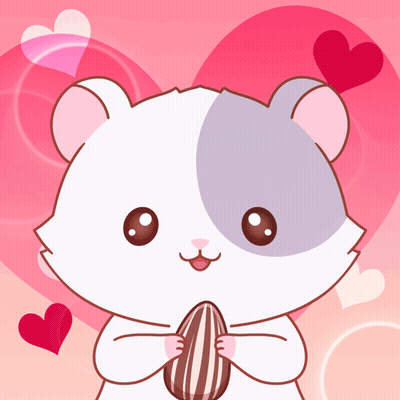 A Cartoon Of A Hamster Holding A Nut With Hearts Behind It GIF