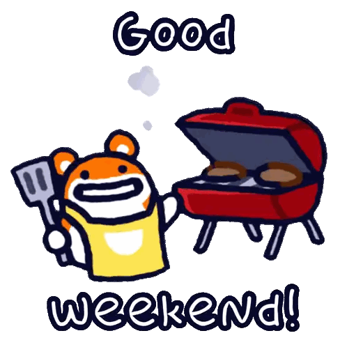 A Cartoon Of A Hamster Holding A Spatula Next To A Grill And The Words Good Weekend Sticker