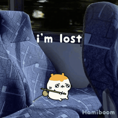 A Cartoon Of A Hamster On A Bus With The Words " I 'M Lost " On The Window GIF